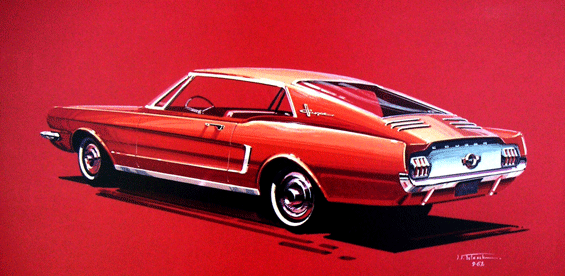 In 1962, Ford Designer Jack Telnack sketched a proposal for the original Mustang fastback If you look closely at the rear end of the car, you will notice an interesting bit of trivia. The car bears the name "Cougar," which was the code name for the Mustang project until the actual Mustang name was approved. (Image: Ford)
