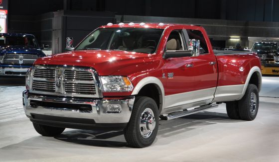 Chrysler LLC unveiled the new 2010 Ram 3500 Laramie Heavy Duty Crew Cab 4x4 Dually at the 2009 Chicago Auto Show. Crew Cab currently accounts for 50 percent of the Heavy-Duty market. This is Dodge's first entry into this segment. (Image: Dodge)